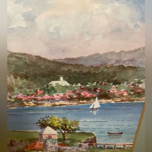 Ethel Tucker Vintage Bermuda Framed Lithograph Print of Waterlot Inn&Lighthouse - Picture 6 of 12